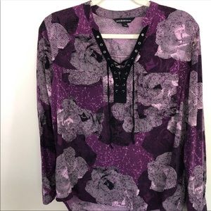 Rock and Republic Popover Shirt Floral Purple